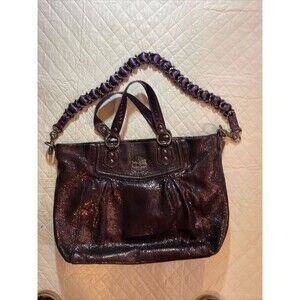 COACH 14421 MADISON TEXTURED METALLIC PURPLE LG CLAIRE TOTE BAG SHOPPER HANDBAG